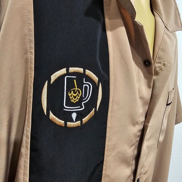 Shirt Mens XL Beer Embroidered Tan Black Button BeRetro Made In USA Dog House - Picture 2 of 6